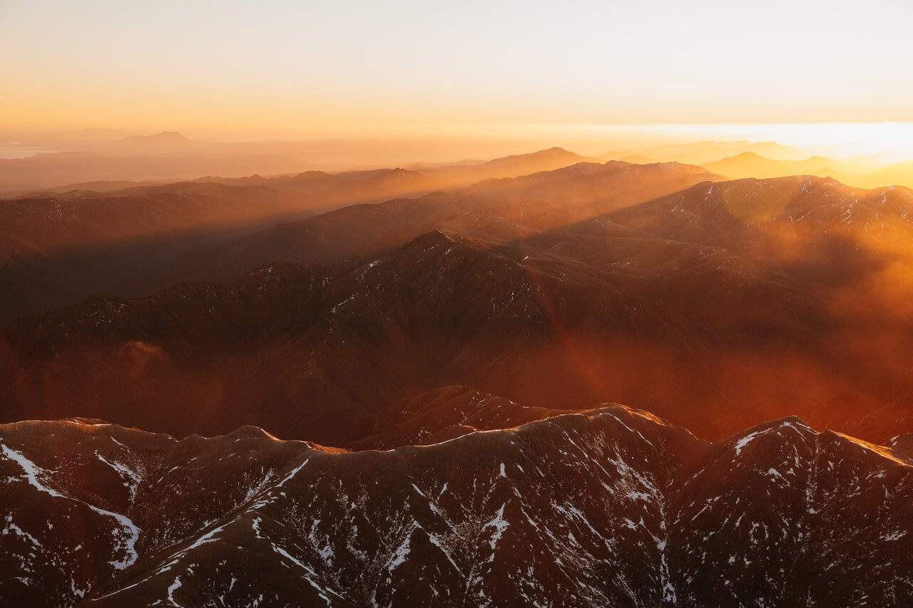Sunset over the mountains of Tongariro National Park